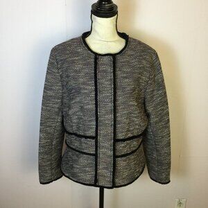 Banana Republic Tweed Blazer Jacket Sz 14 Woman Blue Red Snap Button Long Sleeve